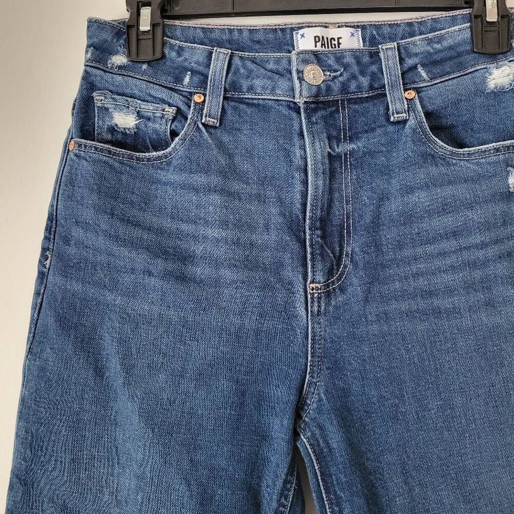 PAIGE Stella Distressed Straight Leg Jeans Raw Hem Size 27 Blue Miss You Distres - Picture 5 of 7